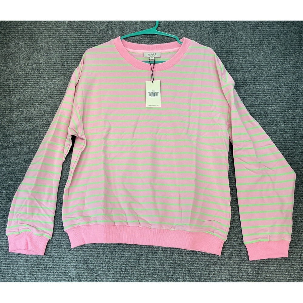 Avara Eileen Top Sweatshirt Striped Lightweight Women M Pink Green New W Tag